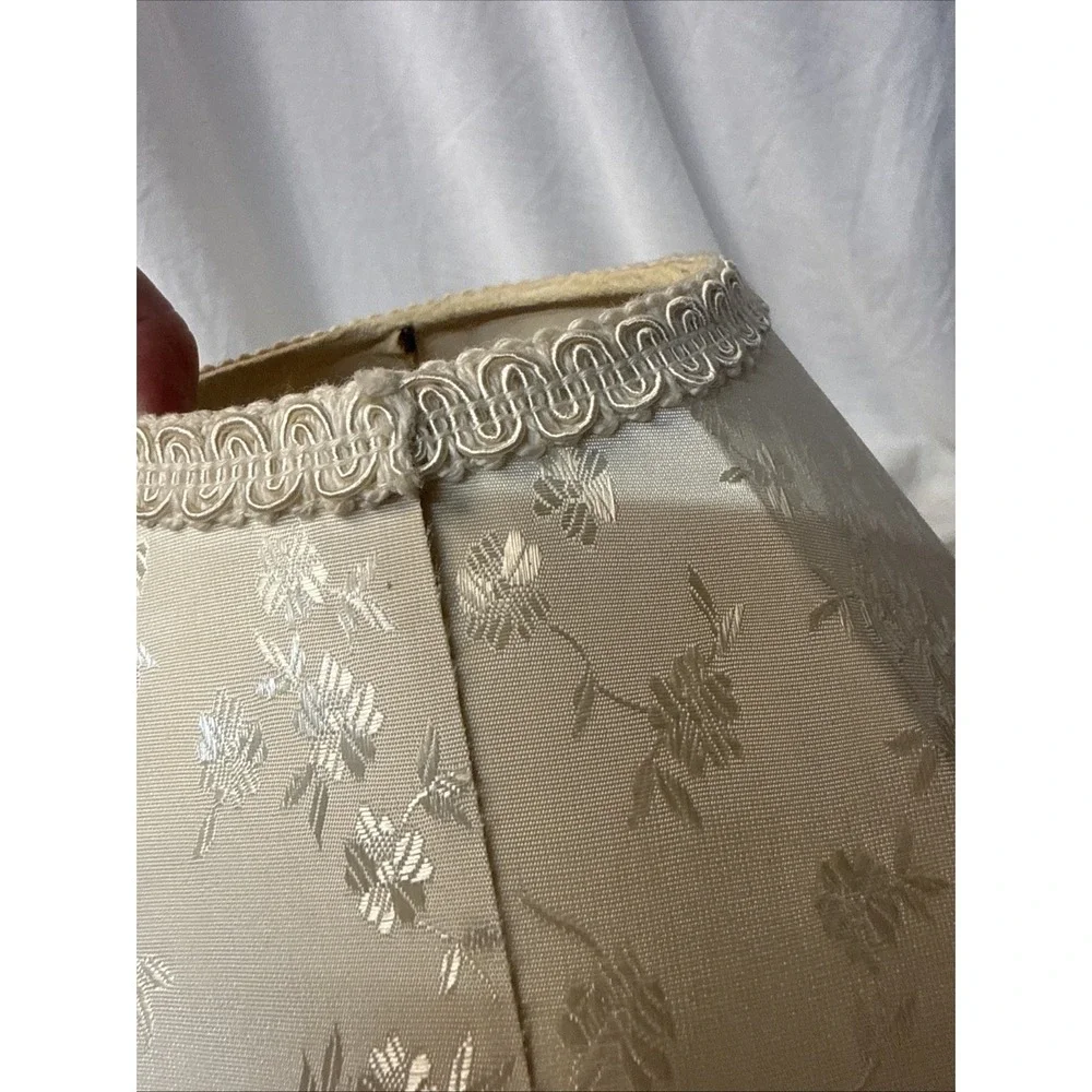 Vtg Victorian style brocade floral damask cream ivory LAMP SHADE fringe Boudoir